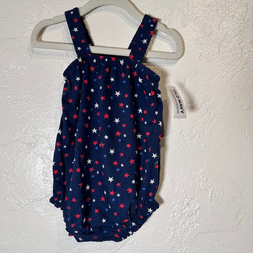 NWT Old Navy 6-12 Mo Romper Infant Blue Stars Patriotic July 4th